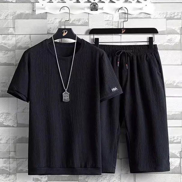 Men's Clothing Summer Casual Sports Suit For Men, Ice Silk Short-sleeved T-shirt And Shorts, A Complete Set Of Men's Matching Fashion Two-piece Suit_viptrois.com