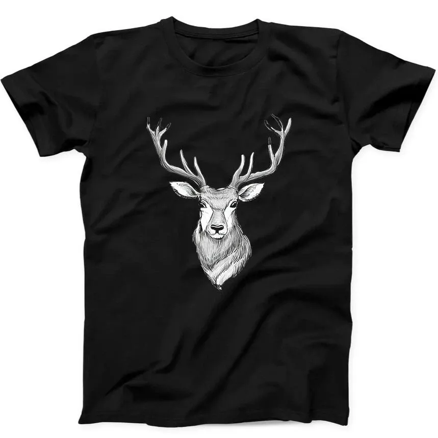 Deer Head With Horns Retro Reindeer Animal Funny Gift Tee Black T Shirt Mens Womens Tees Top 19_viptrois.com