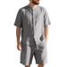 Men's Clothing Summer Shirt Set American Style Solid Color Stand Up Collar Loose Casual Breathable Linen_viptrois.com