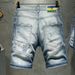 2020 Summer New High Street Fashion Men's Hand-painted Painted Distressed Embroidered Color Thread Five-point Denim_viptrois.com