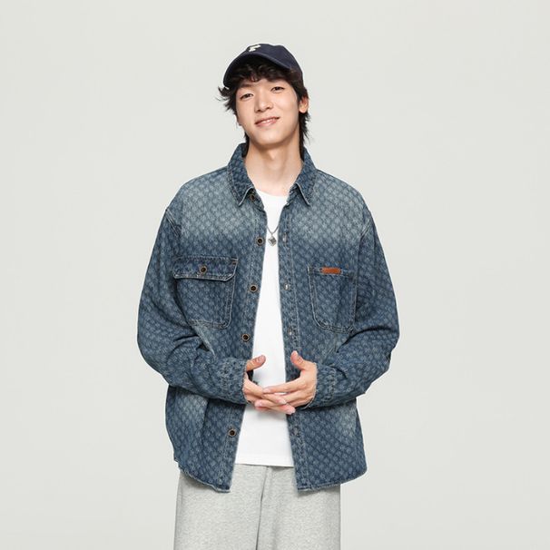 Nordmann Autumn American Style New Trend Loose Washed Vintage Denim Men's Long Sleeve Shirt Jacquard Jacket_viptrois.com