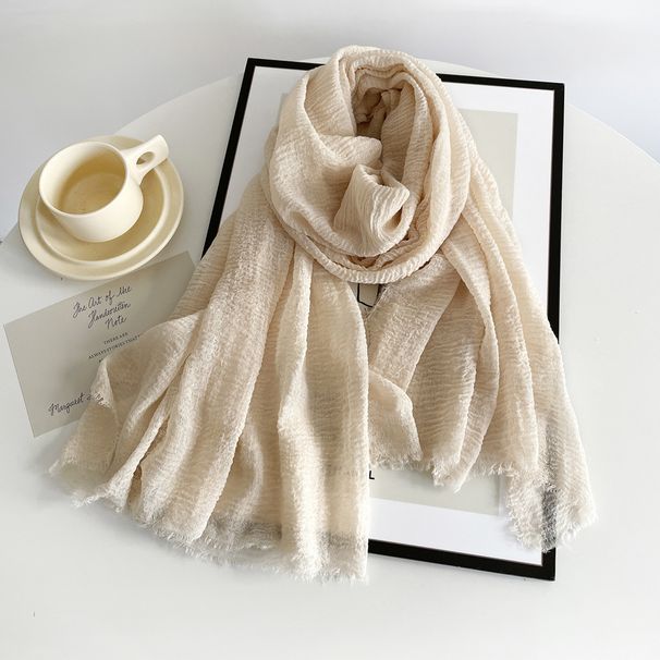 Cotton And Linen Women's New Solid Color Scarves, Summer Sun Protection, Breathable Shawls, Rough Edged Scarves_viptrois.com