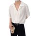 Business Korean Ice Silk Cardigan Short Sleeve Men's Summer Breathable Shirt Pleated Stripes_viptrois.com