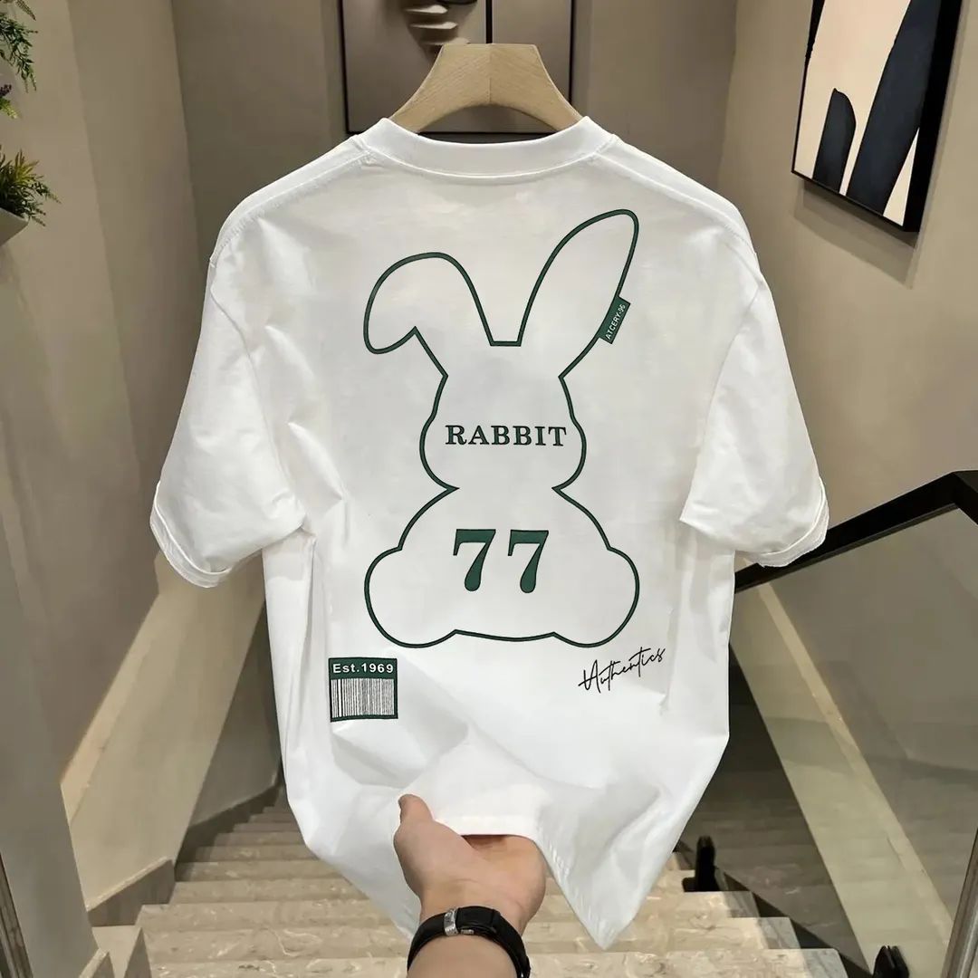 Summer Ice Silk Short Sleeve T-Shirt Men's Trendy Brand Printed Crew Neck Slim Sleeve T-Shirt_viptrois.com