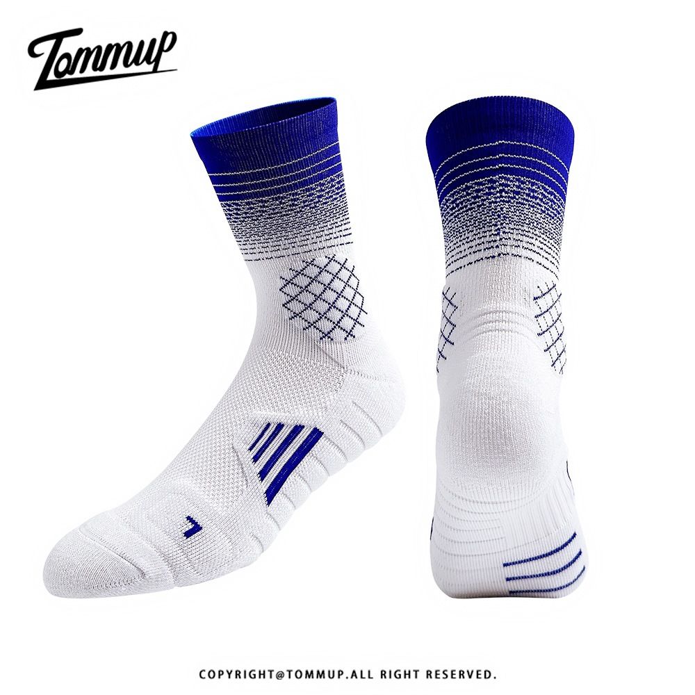 Gradient basketball socks for men and women, professional practical towel bottom thickened mid length sports fitness running socks_viptrois.com