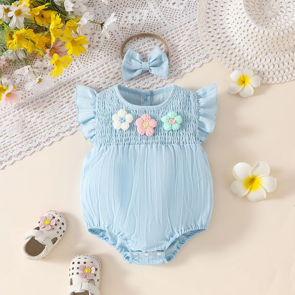 "Baby Girl Floral Ruffle Sleeveless Romper & Shorts Set – Soft Cotton Blend, Breathable Summer Outfit For Toddlers (1-3 Years, 80-100cm)"_viptrois.com