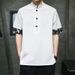 2024 Summer Style Cotton and Hemp Short sleeved T-shirt Men's Chinese Large Contrast Button Bottom Shirt_viptrois.com