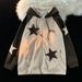 American Retro Corduroy Zipper Sweater Women's Y2k Star Splicing Casual Jacket Loose Versatile Top_viptrois.com