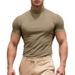 Men's High Neck Short Sleeve T-Shirt Summer Fashion Casual Tight Fit Solid Color Base Layer Thin Shirt_viptrois.com
