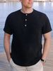 Men's Clothing New Round Neck Shirt Summer Casual Shirt Solid Color Fashion Men's Button Top_viptrois.com