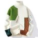 Turtleneck Sweater For Men, Winter Thickened, Youth Student Korean Style Slim Fit Inner Layer, Color Block Knitted Base_viptrois.com