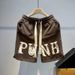 Men's Vintage Letter Print Athletic Shorts, Loose Fit Casual 5-Pocket Sport Shorts For Streetwear Breathable Polyester Blend_viptrois.com