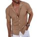 Men's Hollow Out Short Sleeve Shirt – Breathable & Stylish, V-Neck Casual (Black/Khaki/Bluish/Green/White, S-XXL)_viptrois.com