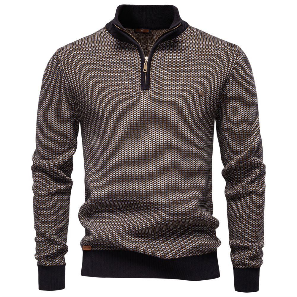 Men's Thickened Sweater Men's Semi-Zipper Stand-Up Collar Business Casual Sweater Men's_viptrois.com