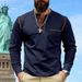 Men's Clothing Long Sleeve Casual Knit Top With Contrast Stitching - Slim Fit Breathable Polyester For Everyday Wear (Black, White, Navy, Khaki)_viptrois.com