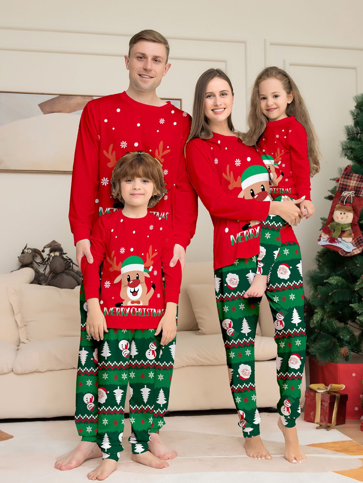 Christmas Deer letter Christmas family dress printed home dress pajamas set_viptrois.com