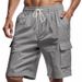 Men's Clothing Multi Pocket Work Shorts Sports Casual Loose Solid Color Linen Drawstring Shorts_viptrois.com