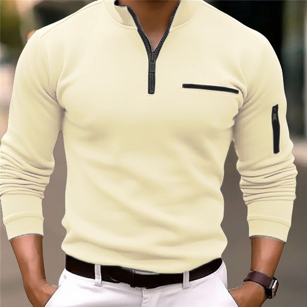 Autumn Polo Shirt Arm Zipper Men's Striped Long-sleeved Sports Top_viptrois.com