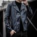 Men's Slim Biker PU Leather Jacket Lapel Suit Jacket_viptrois.com