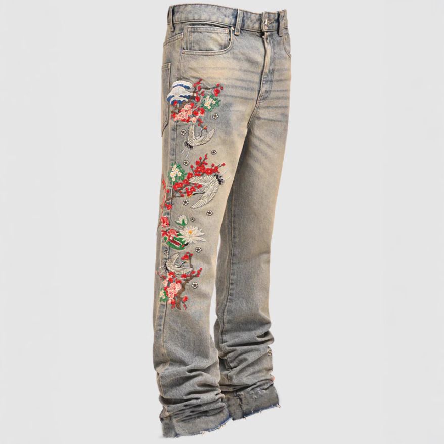 Men's Clothing New Men's Denim Straight Pants Street Fashion Ins Popular Stretch Patch Denim Straight Pants_viptrois.com