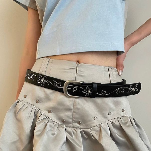 Flower rivet Y2K waistband for women's accessories, versatile dress, Korean version jeans with belt, personalized and_viptrois.com