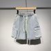Summer New Men's Denim Shorts Street Wear Retro Korean Harajuku Pocket Jeans Shorts Hip-hop Denim Work Pants Men's Style_viptrois.com