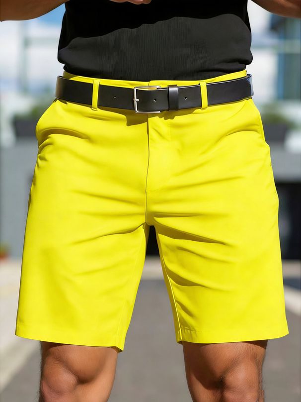 Men's Clothing Men's Solid Color Business Golf Sports Shorts Five Point Dress Pants For Formal & Casual Summer Color Block_viptrois.com