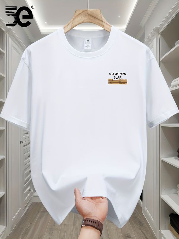 Men's 100% Cotton Stretch Fabric T-Shirt Casual Round Neck Short Sleeve With Print Ideal Gift Comfortable And Breathable For All Seasons Gift For Men_viptrois.com