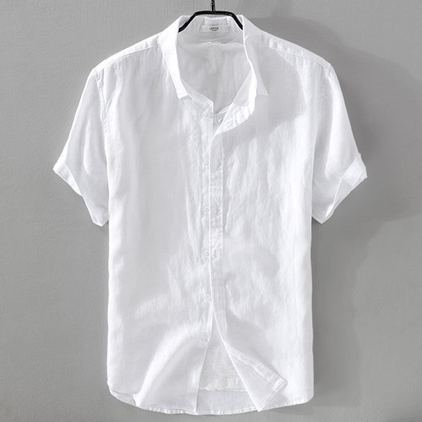 Men's Clothing Pure Linen Short Sleeved Shirt Men's Linen Material White Shirt Cotton Linen Men's Clothing Tops Men's Casual Summer Wear Short Sleeves_viptrois.com