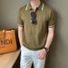 Summer New Short Sleeve Knitted Men's Half Zipper Polo Shirt Flip Collar Business Trendy T-Shirt_viptrois.com