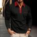 Men's Contrast Trim Zippered Polo Shirt - Long Sleeve Casual Top With Chest Pocket_viptrois.com