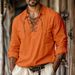 Men's Lapel Tie Cotton And Linen Solid Color Long Sleeved Shirt European Size Youth Fitted Shirt_viptrois.com