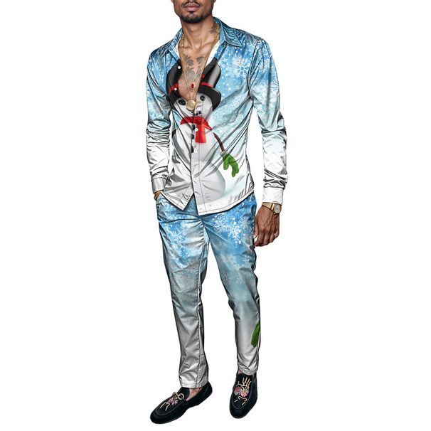 2025 Stylish Spring Summer Men Shirt Set Christmas Print Fashion Gingerbread Man Two Piece Set Mens Snowman Lightweight Party_viptrois.com