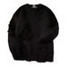 Retro Distressed Knit Sweater Unisex – Oversized Vintage Pullover With Raw Hem & Ripped Details (Black/Green, 90s Grunge Streetwear)_viptrois.com