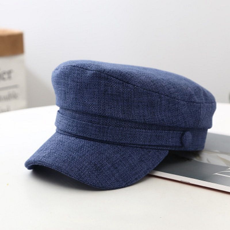 Spring Summer Thin Women Simple Cotton Linen Navy Fashion Versatile Sun Protection Flat Top Duckbill Hat Beret_viptrois.com