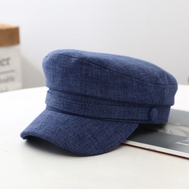 Spring Summer Thin Women Simple Cotton Linen Navy Fashion Versatile Sun Protection Flat Top Duckbill Hat Beret_viptrois.com