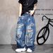 Men's Clothing Vibe Niche Trend Brand Handsome Big Hole Beggar Jeans Men Cityboy Wasteland Dirty Wash Wide Leg Long Pants_viptrois.com