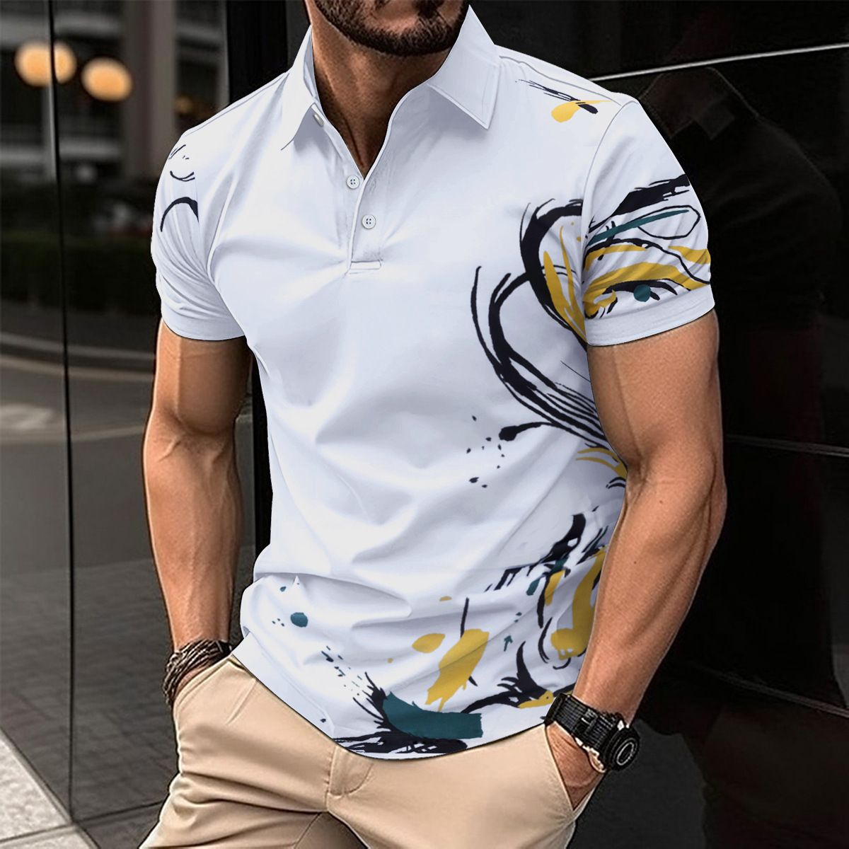 Summer New Men's Digital Print Short Sleeve Hot-Selling Polo Shirt Casual_viptrois.com