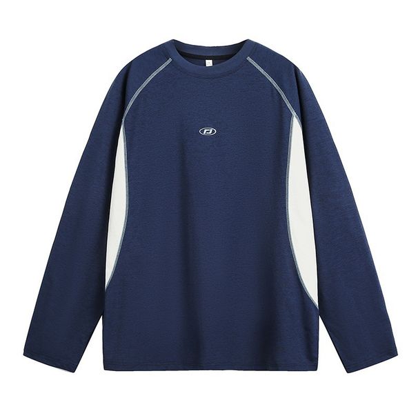 Men's Long-Sleeve Color-Block Sporty T-Shirt – Uv Protection & Breathable Fabric With Embroidered Design (Oversized Fit, M-Xxl, Black/Red/Blue)_viptrois.com