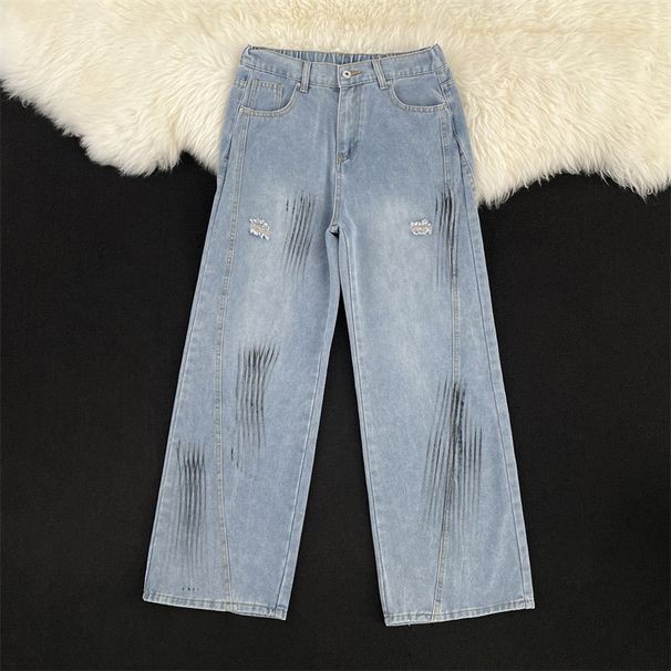 Men's Clothing Jeans Men 2025 Trendy High Street Graffiti Niche Loose Washed Wide Leg Pants_viptrois.com