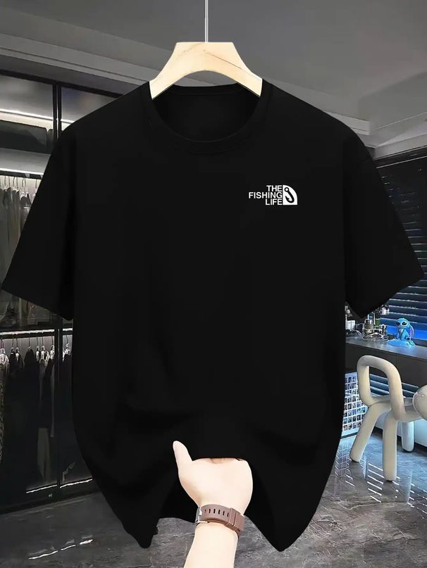 100 Cotton Spring/summer Men's Long Sleeved Round Neck Black T Short Sleeved T-shirt Top Loose Casual Print_viptrois.com