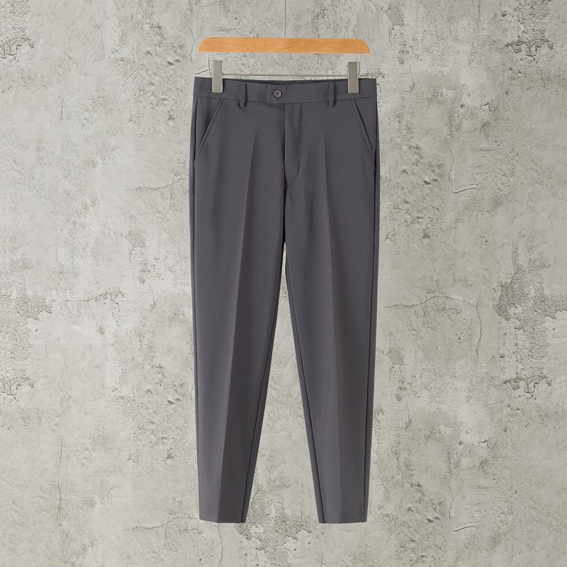 Spring/Summer Solid Color Tapered Cropped Men's Trousers Slim Fit British Style Wrinkle Free Casual Pants Trendy Brand_viptrois.com