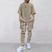 Men's Casual Loose Three Quarter Sleeve Jacquard Knit Sweater Black Gray Khaki Cotton Polyester Linen Top For Summer_viptrois.com
