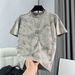 Men's Clothing Men's Summer Fashion Light Luxury Tie Dye Letter Embroidery Short Sleeve T-Shirt Simple Patchwork Cool Versatile Crew Neck Top_viptrois.com