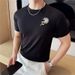 Men's Slim Fit Cotton T-Shirt - Round Neck Daisy Embroidery Half Sleeve Tee_viptrois.com