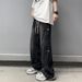 Retro Light Blue Men's Jeans High Street Hip Hop Stacked Design Straight Leg Loose Fit_viptrois.com