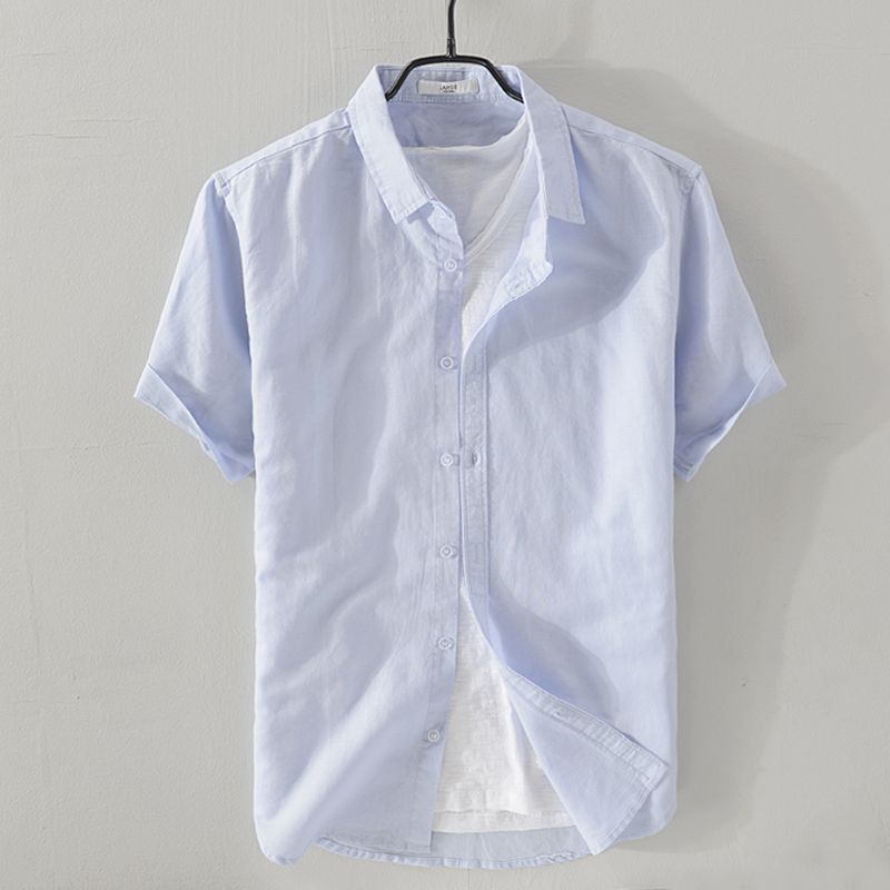 Men's Linen Shirt - Breathable Cotton Blend Short/Long Sleeve Casual Shirt For Spring & Summer | Relaxed Fit V-Neck Top_viptrois.com