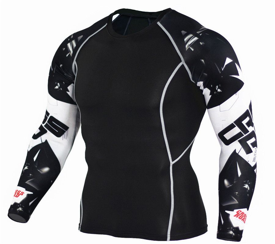 Men's Clothing sports tights, cool and fashionable, flower arm sports quick-drying fitness clothes, long sleeves, large size, breathable_viptrois.com