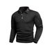 Men's Contrast Collar Polo Shirt - Slim Fit Long Sleeve Button-Up With Zip Accents & Patch Pockets - Breathable Polyester Blend For Casual Wear_viptrois.com