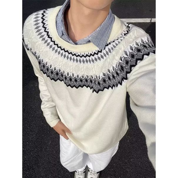 Retro Men's Base Shirt, Round Neck, Lazy And Slim Fit, Casual Long Sleeved Knit Shirt_viptrois.com
